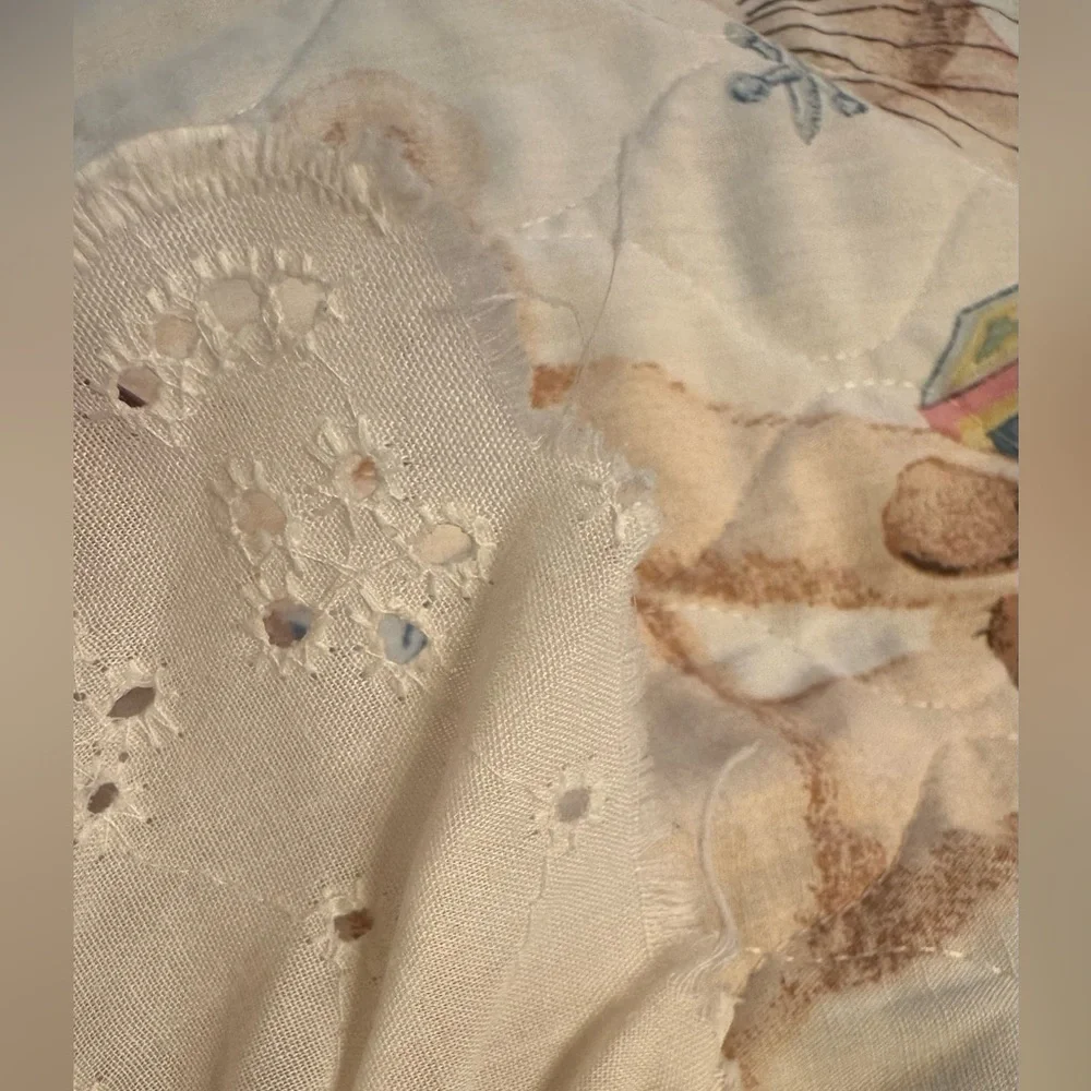 Vintage Daisy Kingdom Bunny Rabbit Nursery Crib Quilt Blanket Eyelet Lace Trim